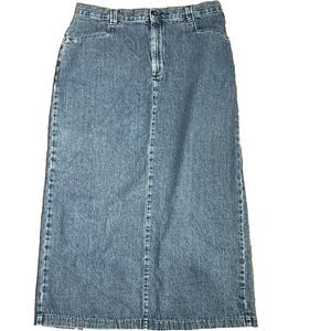 Lee Casuals Y2K 90's women's denim blue maxi skirt back slit  W/Pockets size 16m